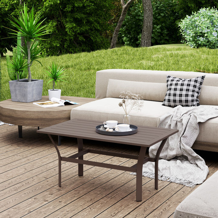 Hivvago Outdoor Metal Coffee Table with Slatted Top