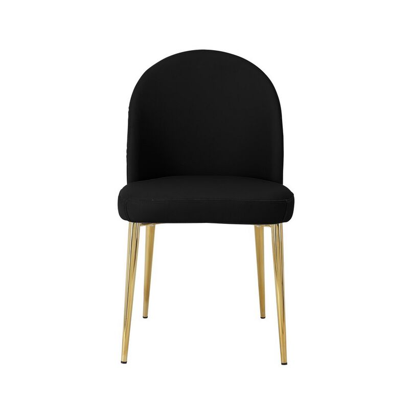 Era 24 Inch Dining Chair Set of 2, Curved Back, Black Faux Leather, Gold - Benzara