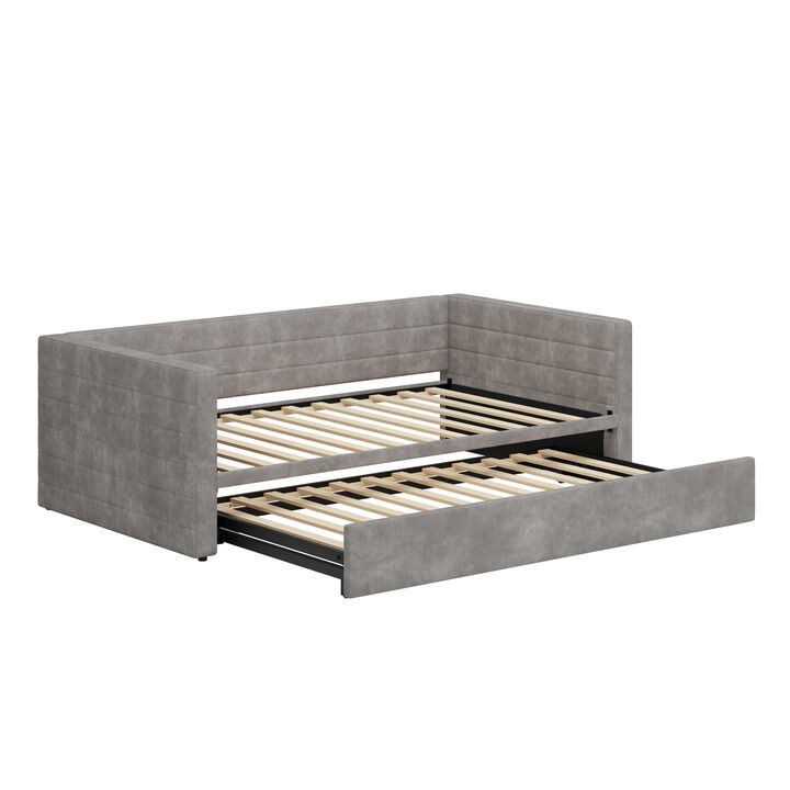 Merax Chenille Pop-Up Trundle Daybed &ndash; Twin to King Convertible, Soft Fabric Upholstery