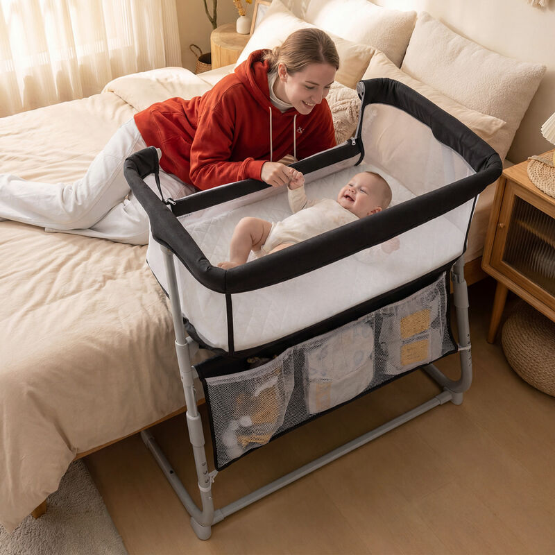 Baby Bedside Crib Bassinet with Adjustable Height and Comfortable Mattress image number 6