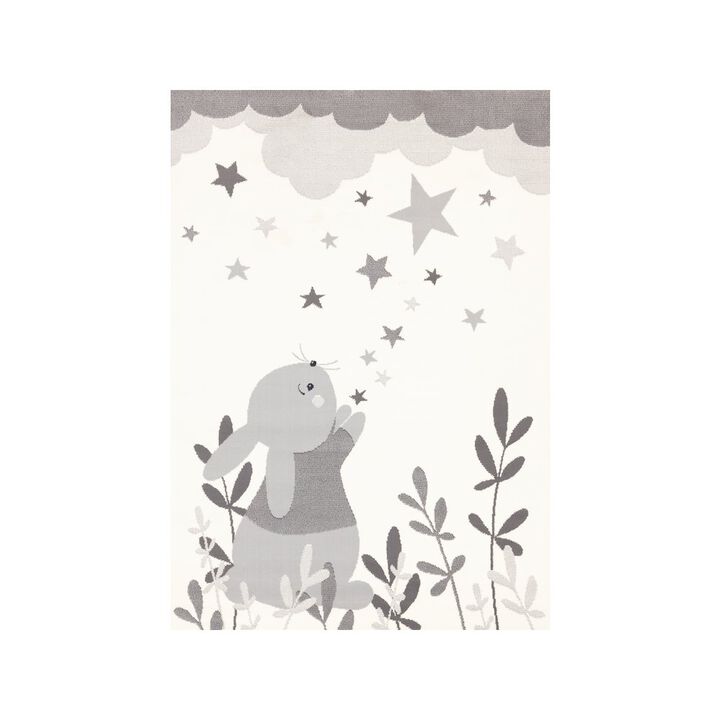 Novelle Home Functional Kids Grey White Bunny Rug, 3'11 x 5'7