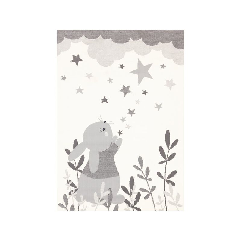 Novelle Home Functional Kids Grey White Bunny Rug, 3'11 x 5'7 image number 0