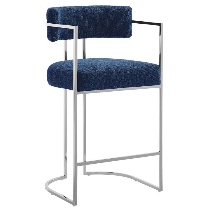 Modway Huron Modern Barrel Counter Stool with Sled Base in Silver Navy