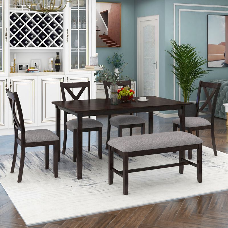 Streamdale 6-Piece Dining Table Set with Fabric Chairs and Bench