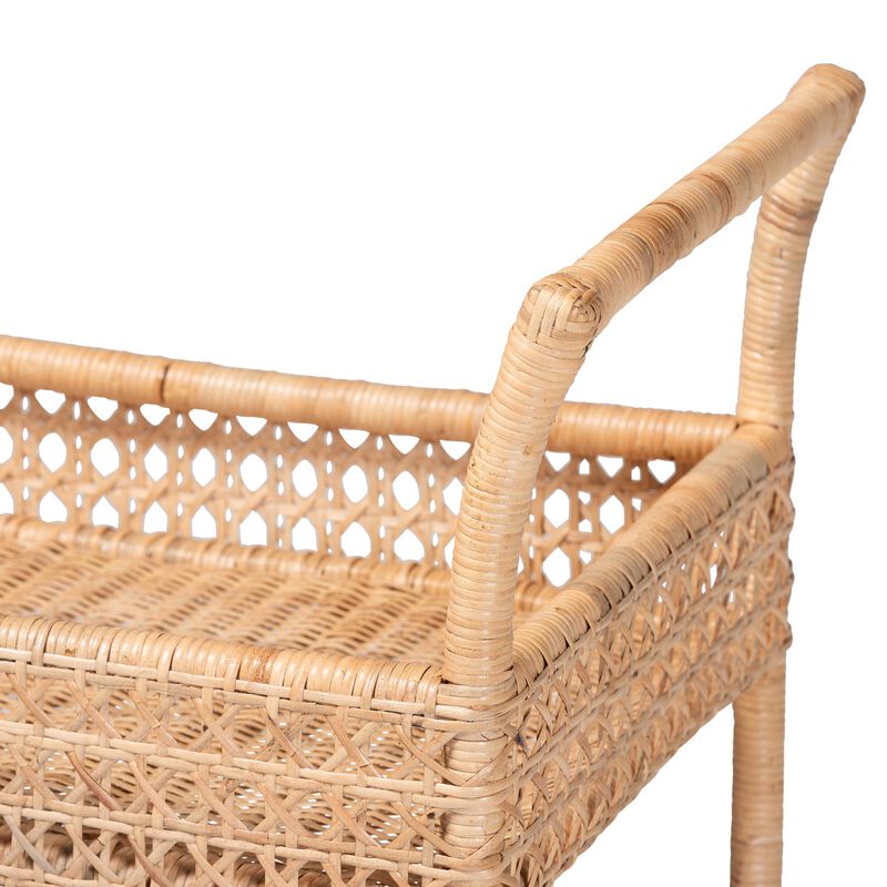 bali & pari Alaina Natural Rattan Kitchen Cart - 2-Tier Handwoven Wicker Storage Trolley with Handle for Kitchen or Lounge image number 4