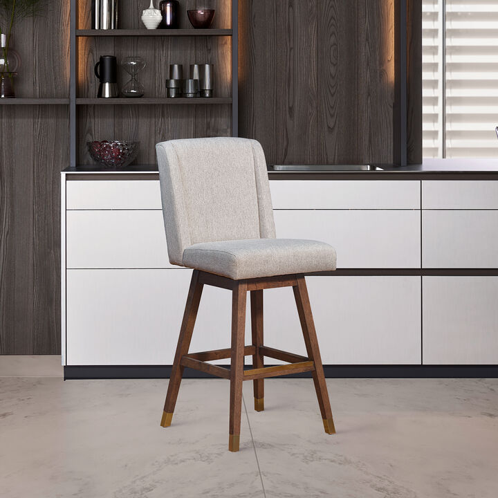 Stancoste Swivel Stool in Grey Oak Wood Finish with Mocha Fabric