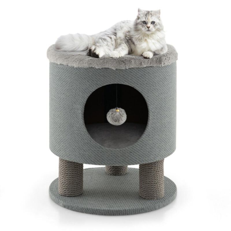 Hivvago 3-in-1 Cat Condo Stool Kitty Bed with Scratching Posts and Plush Ball Toy
