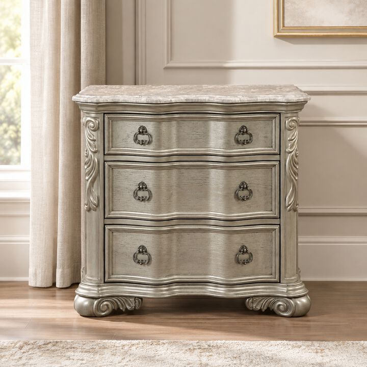 Bella Traditional Wood Nightstand with 3 Drawers, Fully Assembled Bedside Storage Table