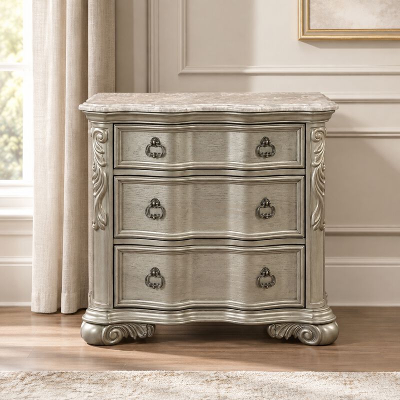 Bella Traditional Wood Nightstand with 3 Drawers, Fully Assembled Bedside Storage Table image number 1