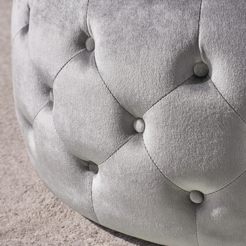 Streamdale Modern Glam Diamond Tufted Velvet Ottoman with Tempered Glass Top image number 4