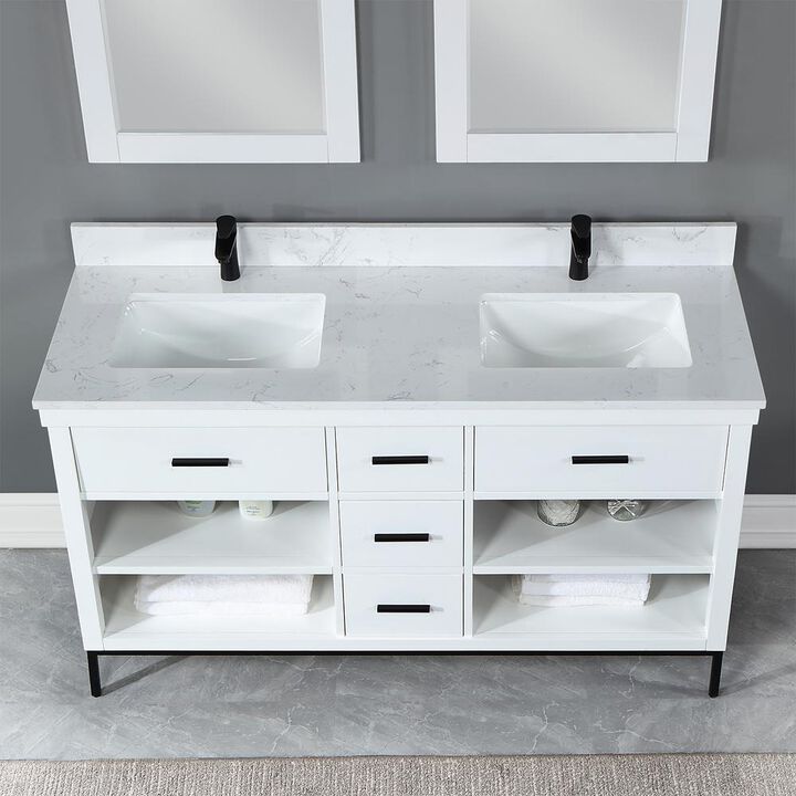 Altair 60 Double Bathroom Vanity Set in White with Mirror