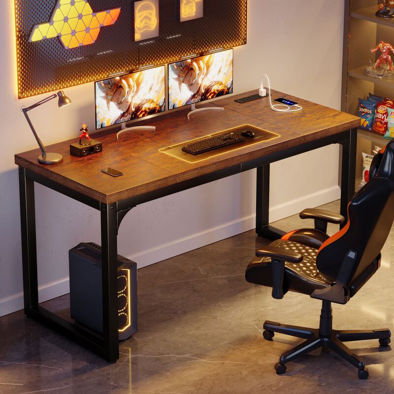 55" Computer Desk with Power Outlets, 1.2" Thick Desktop, Metal Frame, Home Office & Gaming Desk image number 5