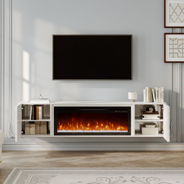 Wall Mounted TV Stand with 36" Electric Fireplace, Living Room Storage Table