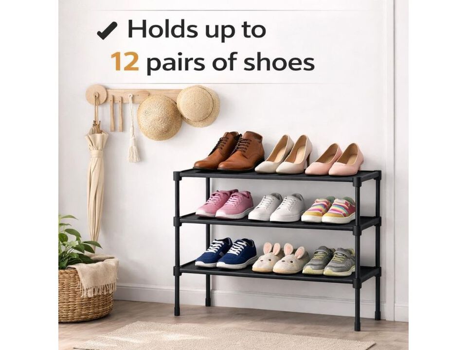 Entryway Metal Shoe Organizer 3 Tier Closet Storage Rack Holds