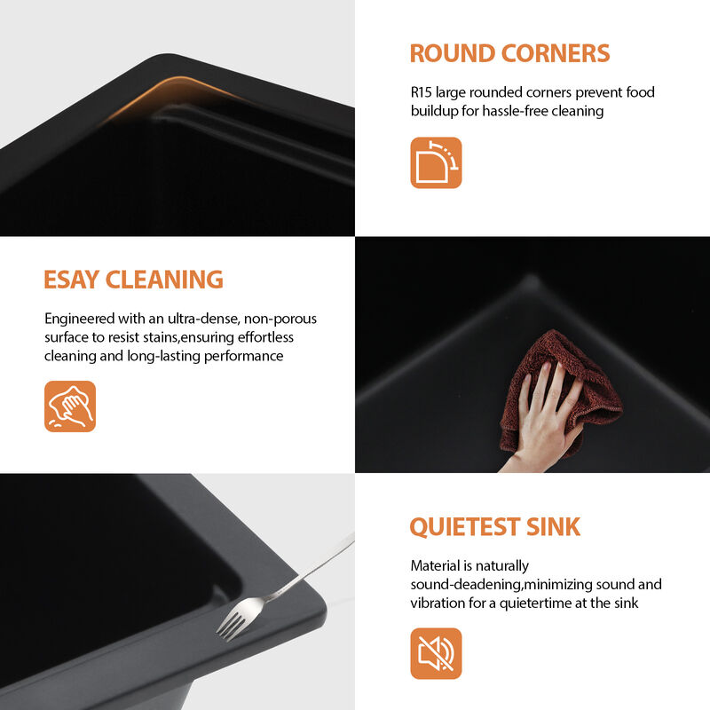 33x22x10 Inch Black Granite Composite Workstation kitchen Sink Low Divide 60/40 Double Bowl Quartz Drop In Kitchen Sink