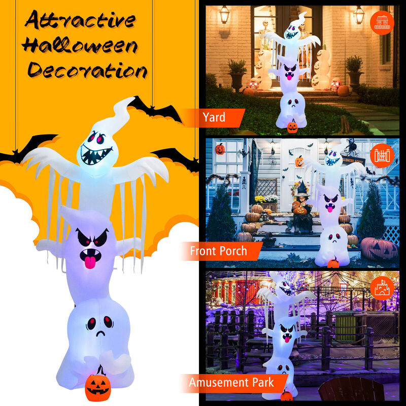 Giant Inflatable Halloween Overlap Ghost Decoration with Colorful RGB Lights