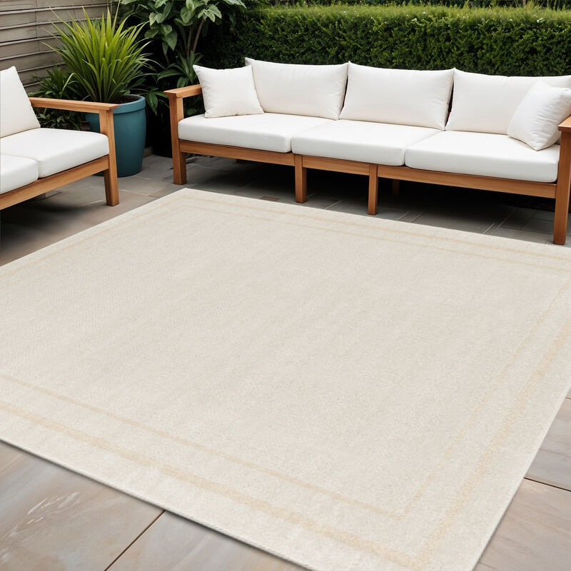 HomeRoots 9' Ivory And Gold Square Indoor Outdoor Area Rug image number 1