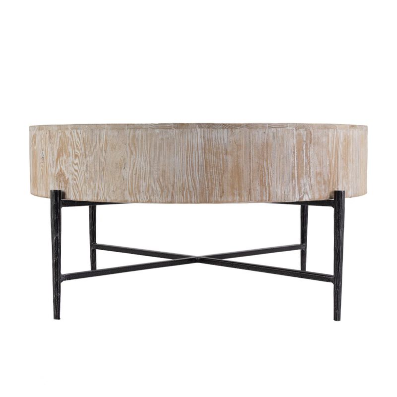 Butler Specialty Akemi 38.5 in. W Round Wood and Iron Coffee Table, Light Brown