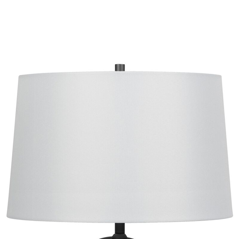31 Inch Table Lamp, Crackled Black Glass w Night Light, White Shade - Benzara