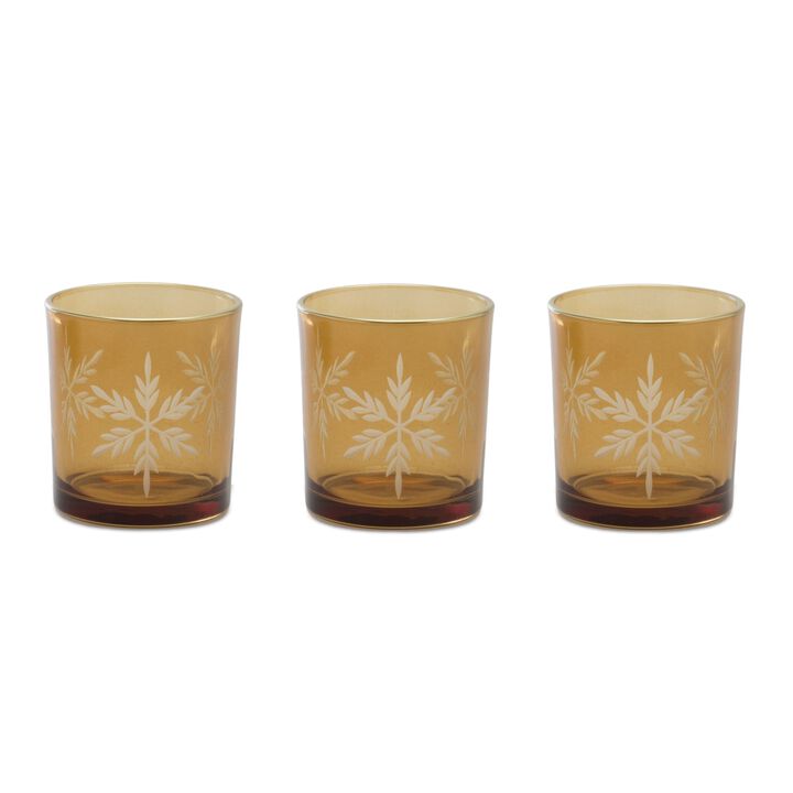 Set of 3 Glass Snowflake Votive Candle Holders – Frosted Winter-Themed Candle Decor