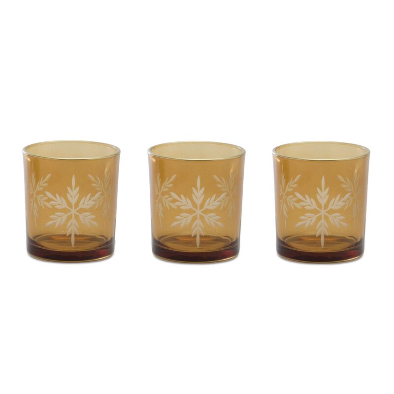 Set of 3 Glass Snowflake Votive Candle Holders – Frosted Winter-Themed Candle Decor