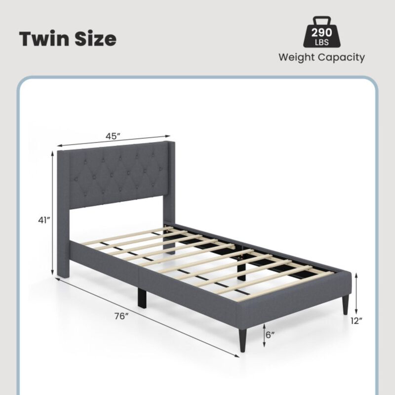 Hivvago Twin Size Upholstered Platform Bed with Button Tufted Wingback Headboard