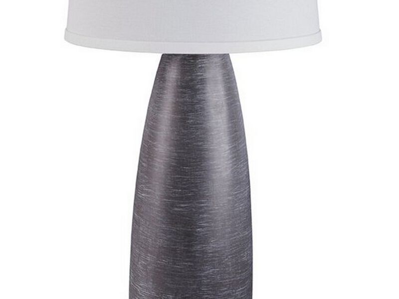 Vase Shape Resin Table Lamp with Fabric Shade, Set of 2, Gray and White - Benzara image number 2