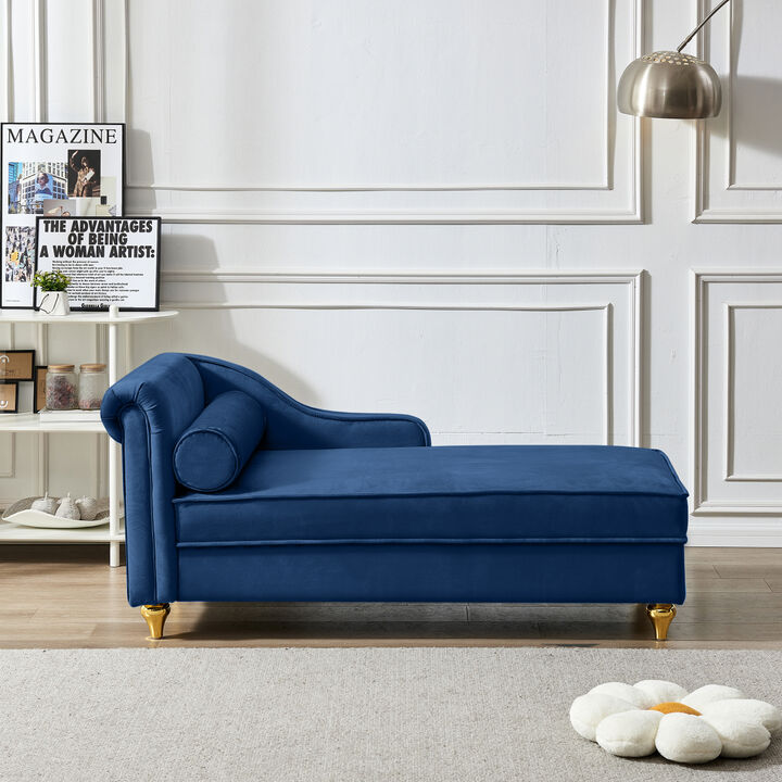 Modern Upholstery Chaise Lounge Chair with Storage Velvet (Navy Blue)