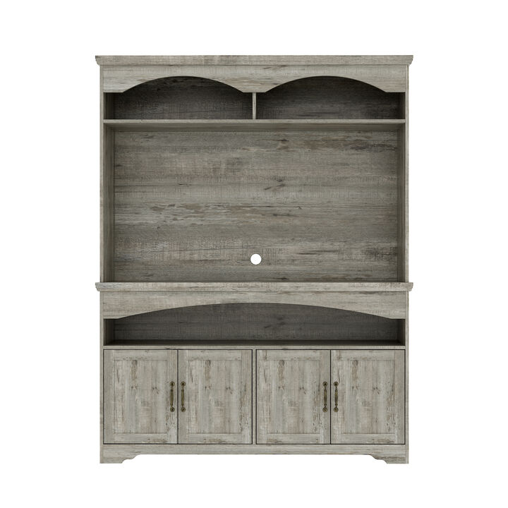 FUFU&GAGA Modern Sideboard Storage Cabinet with 4 Doors & Open Shelves, Antique Bronze Handles, Adjustable Shelves, Elevated Base, (53.7 in. W x 15.1 in. D x 70.9 in. H), Gray