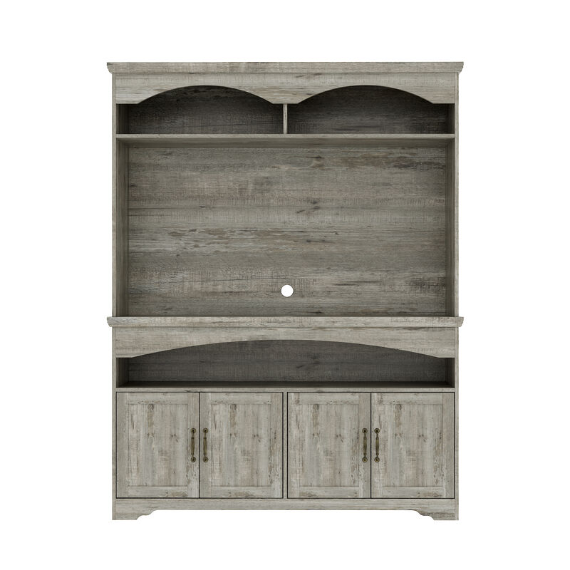 FUFU&GAGA Modern Sideboard Storage Cabinet with 4 Doors & Open Shelves, Antique Bronze Handles, Adjustable Shelves, Elevated Base, (53.7 in. W x 15.1 in. D x 70.9 in. H), Gray