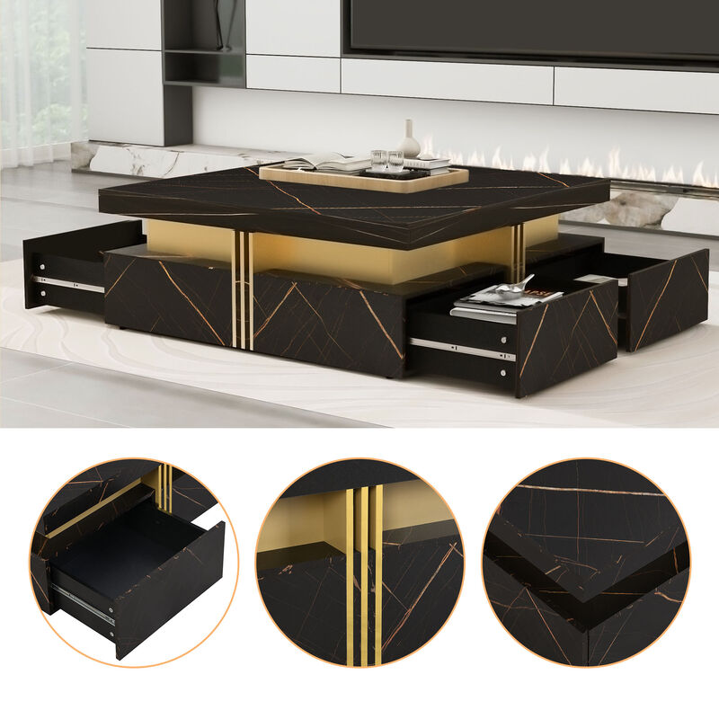Merax Square Storage Coffee Table with 4 Drawers