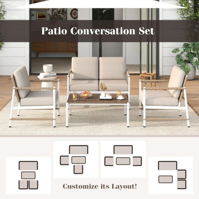 Hivvago 4 Pieces Patio Furniture Set with Thick Cushions and a Coffee Table