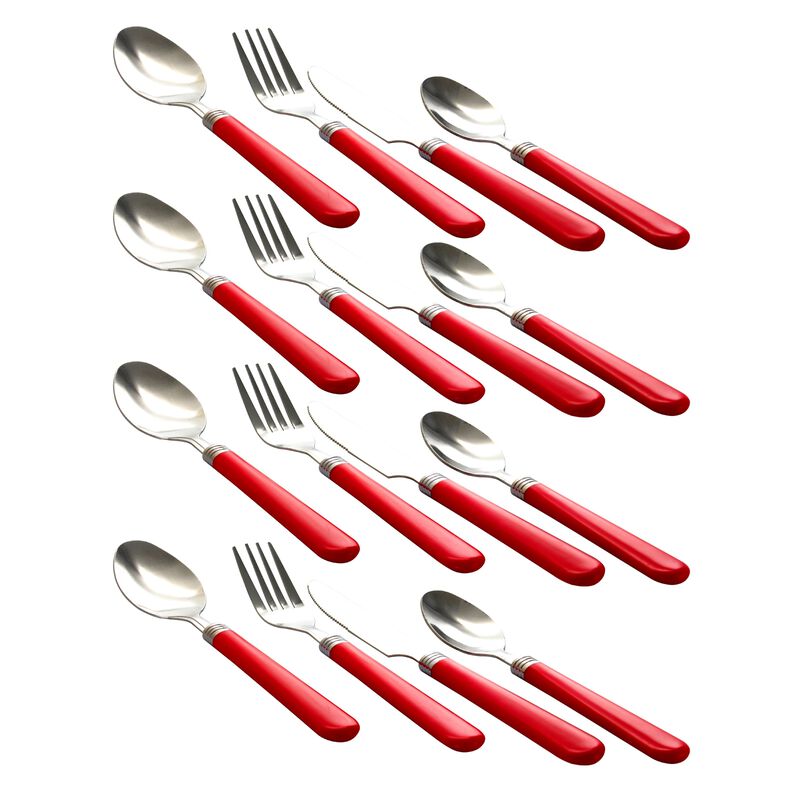 Gibson Sensations II 16 Piece Stainless Steel Flatware Set with Red Handles and Chrome Caddy