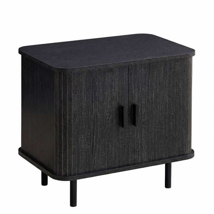 Modern Bedside Nightstand with Sliding Doors and Open Shelf for Bedroom