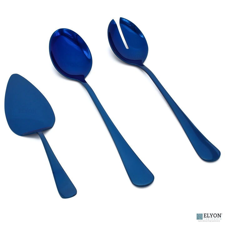 3 Piece Reflective Colored Salad Servers Serving Set Stainless Steel