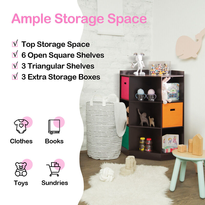3-Tier Kids Storage Shelf Corner Cabinet with 3 Baskets