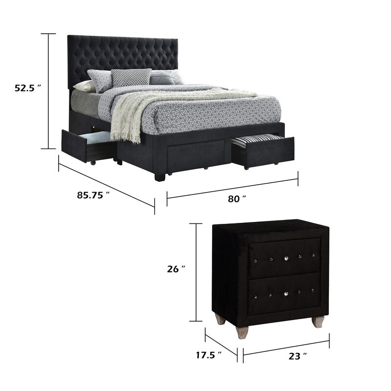 King Bedroom Set, Black Wood, 3 Piece Set with 2 Nightstands image number 7