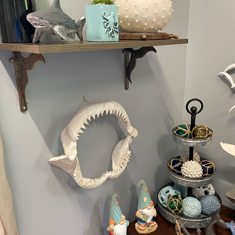 Replica Shark Jaw Wall Sculpture Resin Coastal Nautical Decor 16" Off-White Art image number 8