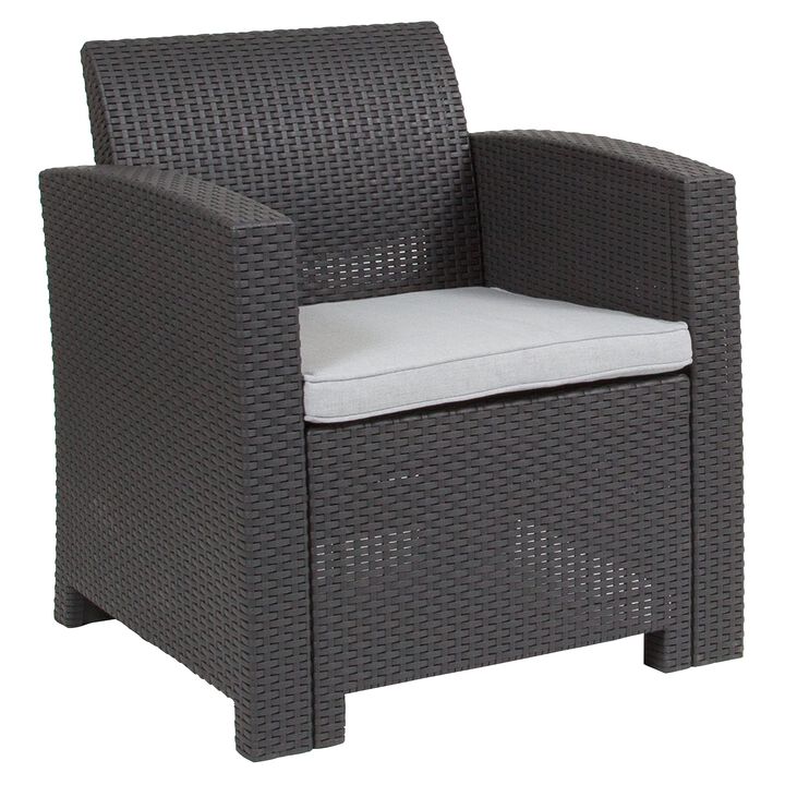 Flash Furniture Seneca Dark Gray Faux Rattan Chair with All-Weather Seneca Light Gray Cushion