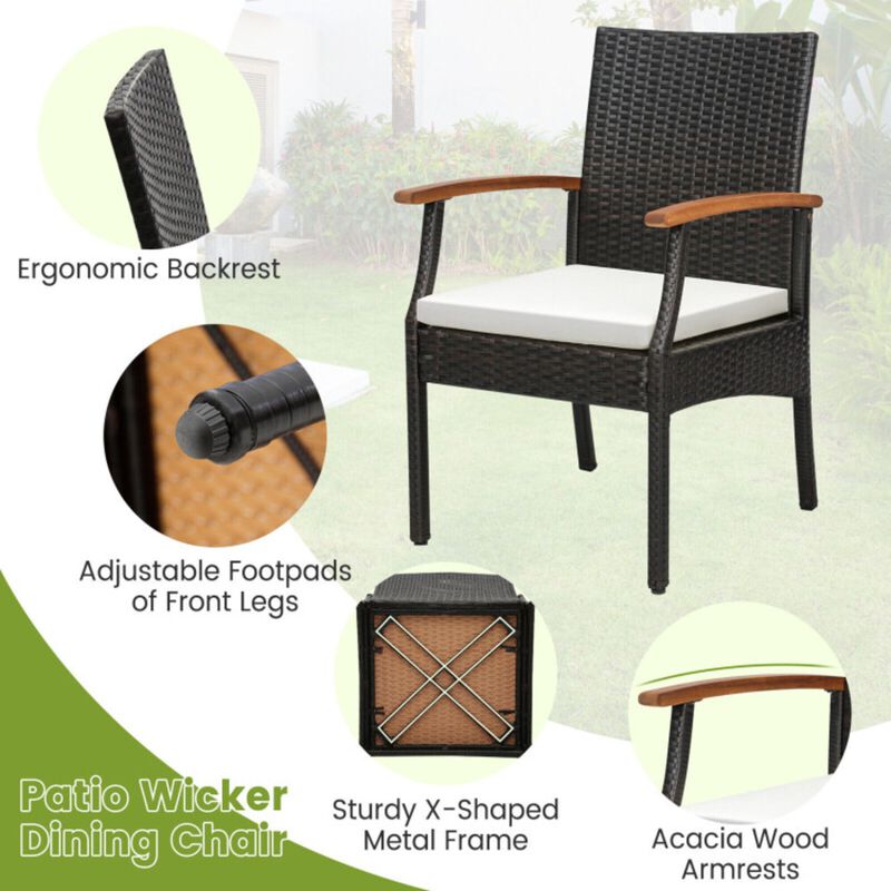 Mondawe 5Pcs Patio Dining Set, Acacia Wood Umbrella Hole Table & 4 Cushioned Chairs W/ Wood Armrests