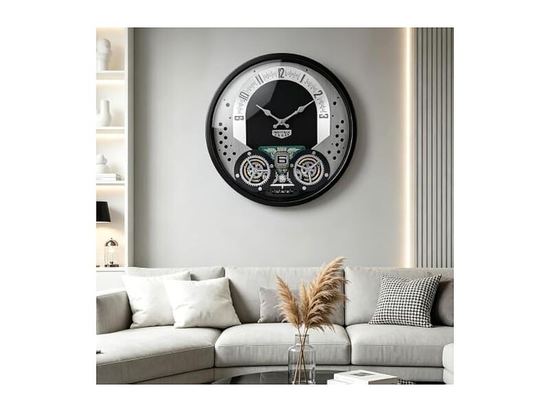 Moving Gears Farmhouse Industrial Wall Clock 18 Inch Metal Black image number 3