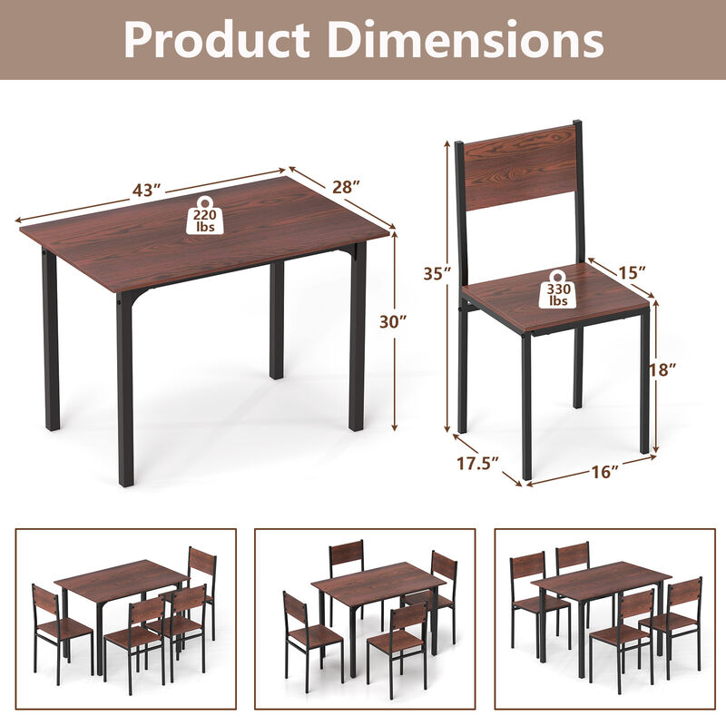 5-Piece Kitchen Dining Set with Industrial Table and 4 Chairs