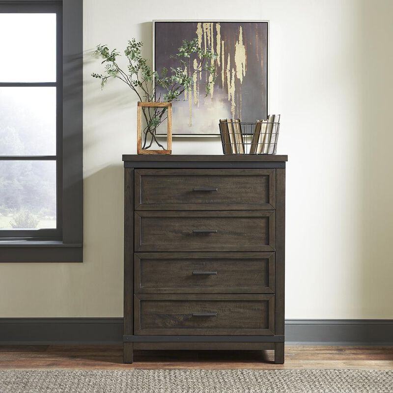 Liberty Furniture Thornwood Hills 4 Drawer Chest in Rock Beaten Brown w/ Saw Cuts image number 1