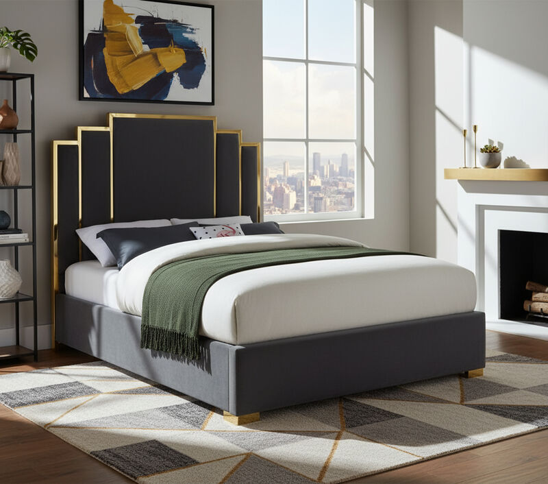 Meridian Furniture Hugo Grey Velvet King Bed