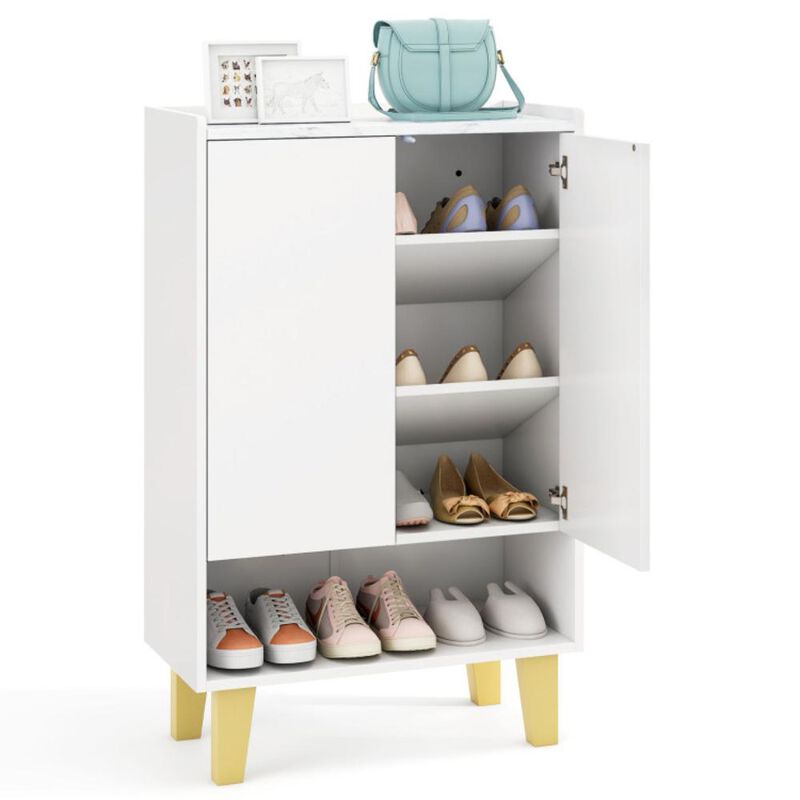 Hivvago 5-Tier Shoe Cabinet with Faux Marble Countertop and Flat Tilting Shelves