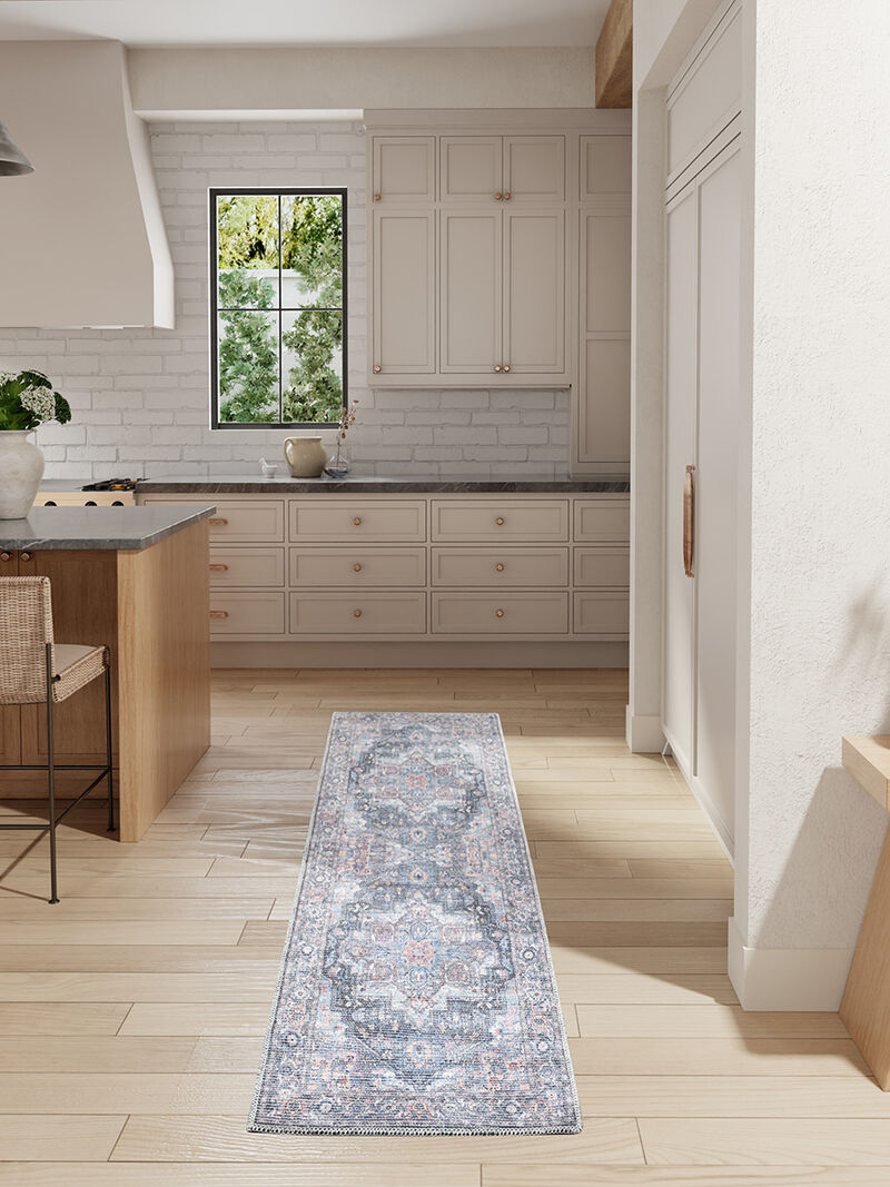 Machine Washable Series 1 SR101 Light Blue/Multicolor 2' x 6' Rug