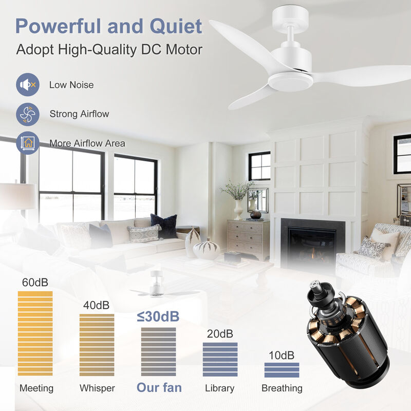 Breezary 42" Ceiling Fan No Light, 3 Blades, DC Motor, 6 Speeds, Remote Control, Reversible image number 4