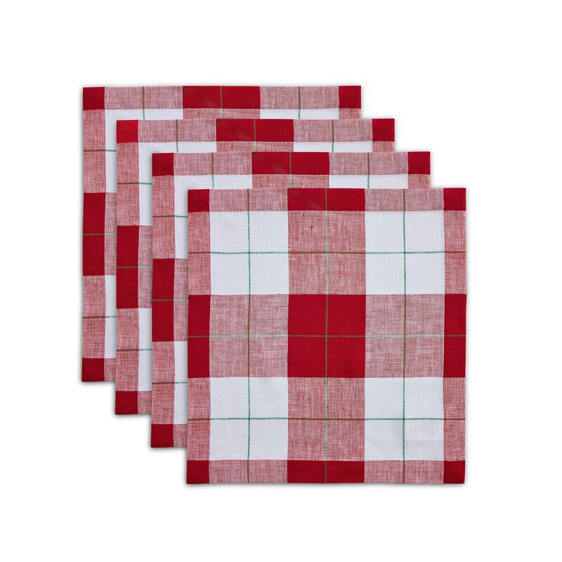 Solino Home Very Merry Plaid 100% Linen Square Placemats &ndash; Set of 4, 14 x 14 in, Machine Washable, Holiday and Everyday Dining