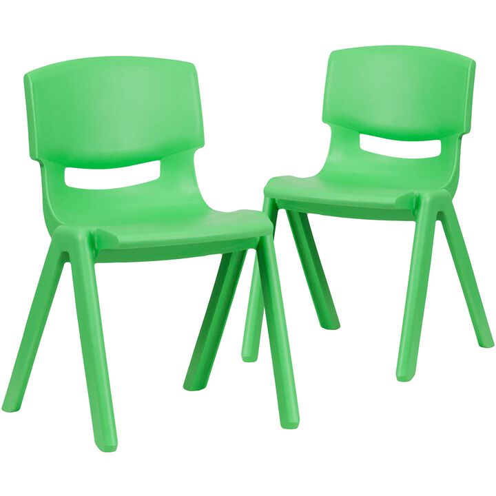 Flash Furniture Whitney 2 Pack Green Plastic Stackable School Chair with 13.25" Seat Height