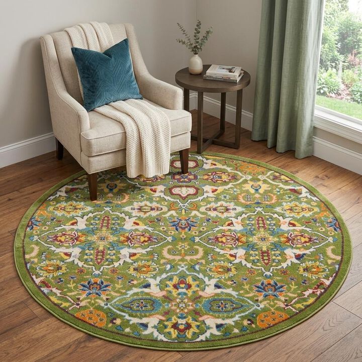HomeRoots Floral Medallion Round Rug